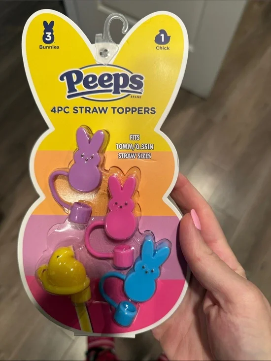 Peeps Kids 4pc Straw Toppers - Purple, Pink, Blue, Yellow
