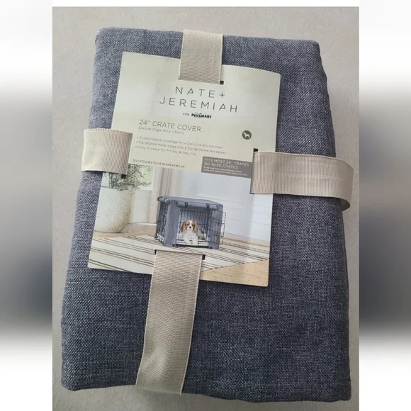 NEW Nate & Jeremiah Grey Linen Blend Cloth Crate Cover 24” Pet Furniture Accent