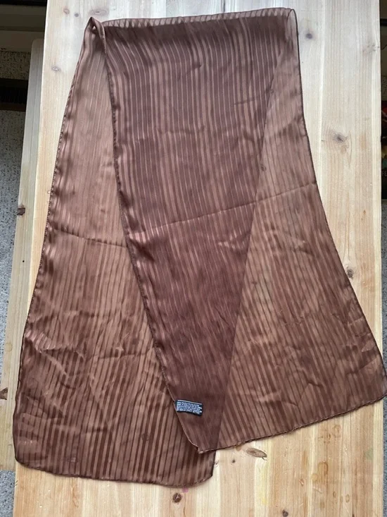 Long Sheer Brown Striped Scarf Hair Wrap Accessory