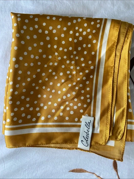 Cleobella Mustard Yellow Polka Dot Square Scarf Bandana Like New