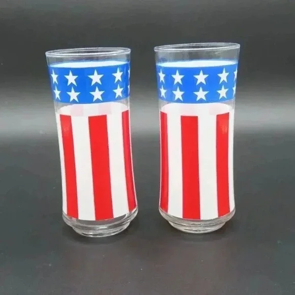 Vintage Libbey Drinking Glasses Stars And Stripes USA Flag Patriotic Olympics