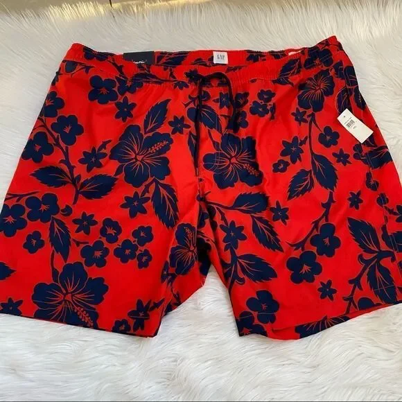 NEW GAP red blue floral swim trunks XXL