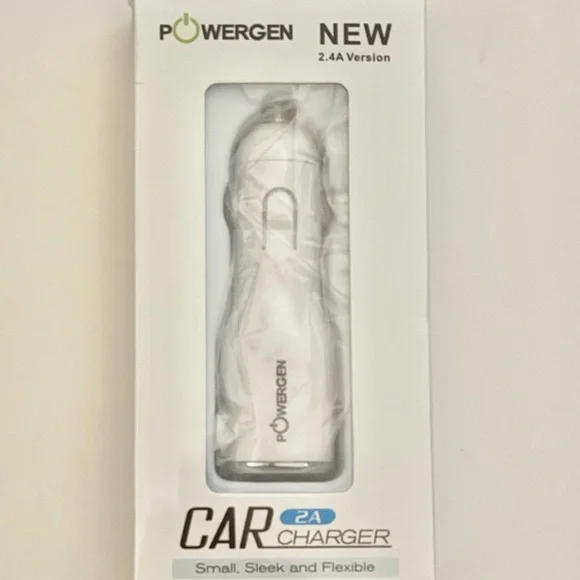 PowerGen White Car Charger 2.4A