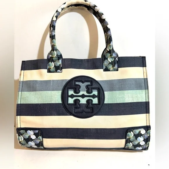 Tory Burch Black and Cream Tote Bag with Structured Design