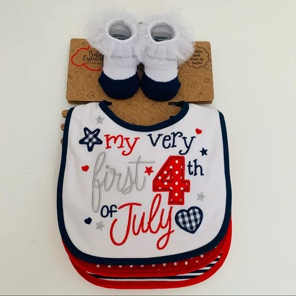 Patriotic Bibs/Socks Set My Very First 4th of July