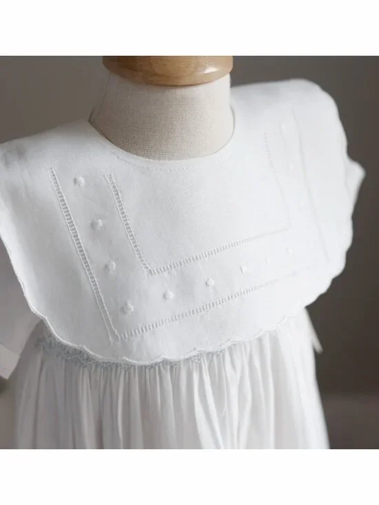 White Cotton Linen Bib Square Embroidered Special Occasion Baby Shower Gift
