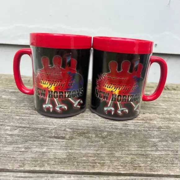 Vintage 90s Snap-on Tools ThermoServ Charging to New Horizons Coffee Mug Set 2