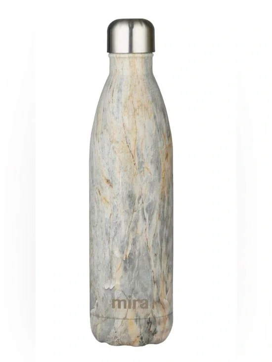 Mira Marble-Pattern Stainless Water Bottle - Gray and Cream-NWOT