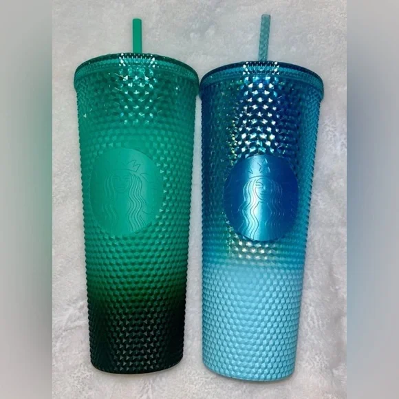 Starbucks Teal and Blue Textured Tumblers