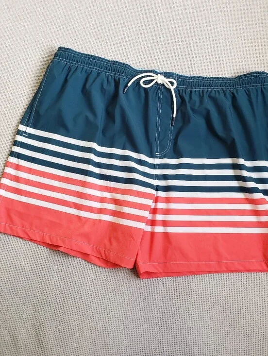 Chaps Men's 3XL Navy, White and Coral Stripe Swim Trunks