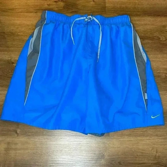 Nike Swoosh Men’s XXL Blue Gray Swim Trunks Shorts