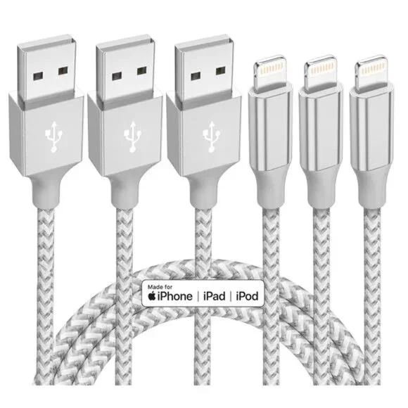 iPhone Charger 3 Pack 10 ft Apple MFi Certified Lightning Nylon Braided Cable