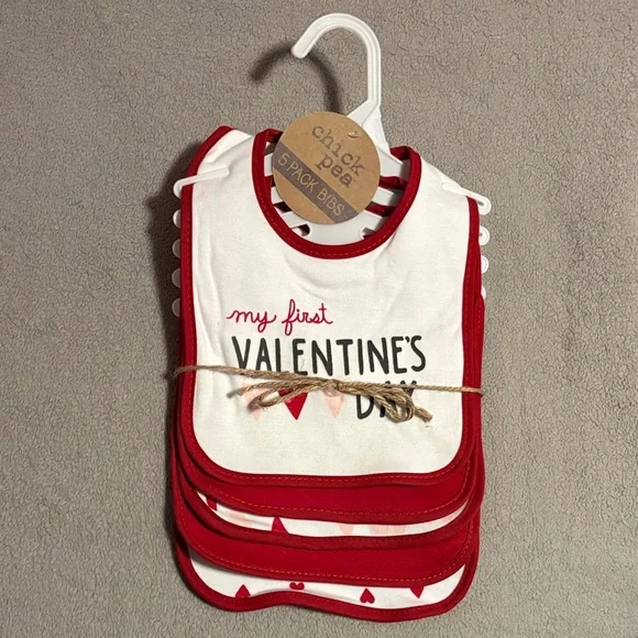 Chick Pea My First Valentine's Day Bibs - Red and White 5 pack