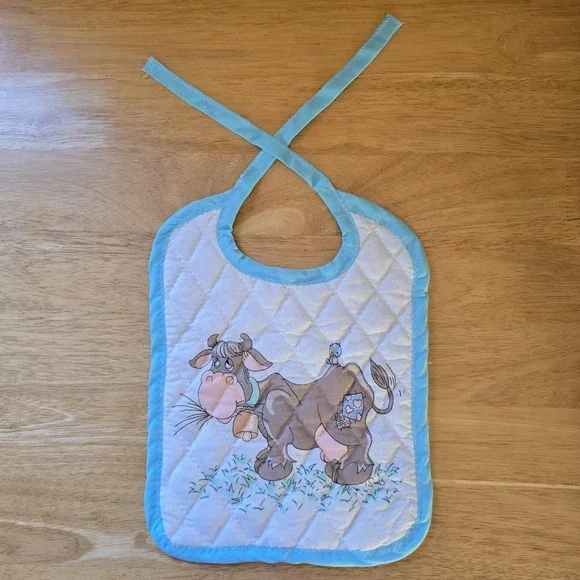 Baby Bib Cow‎ Quilted Cotton, Precious Moments Fabric Vintage