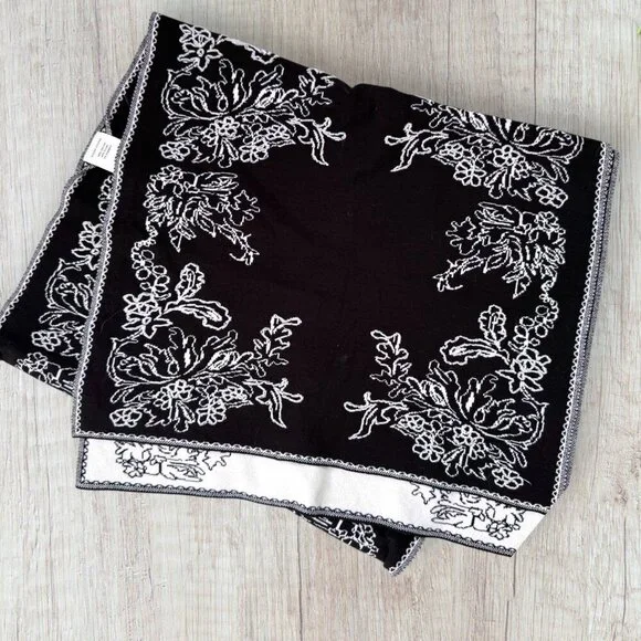 Sharif Studio Black White Reversible Beaded Floral Jacquard Pashmina Scarf Shawl