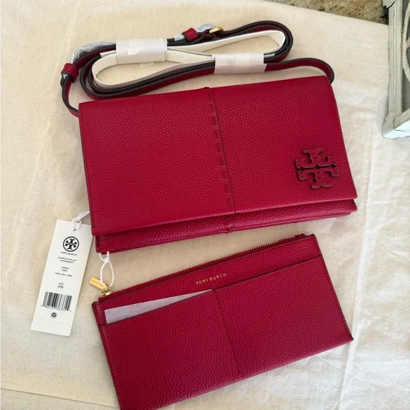 375+tory burch McGraw Wallet Crossbody Red Color
