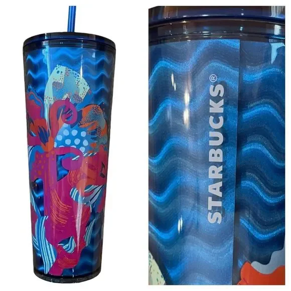 Starbucks TUMBLER Collection Venti 24 oz Under The‎ Sea 3D Waves In Motion NWOB