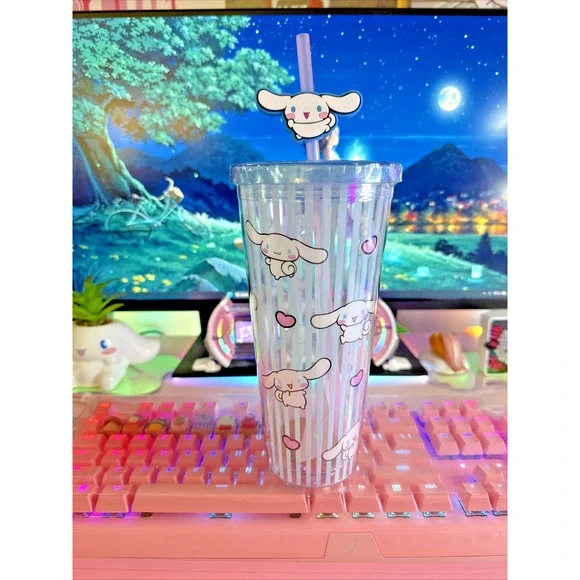 Cinnamoroll Large Travel Tumbler 24oz Reusable Topper Hearts 2024 Sanrio Blue