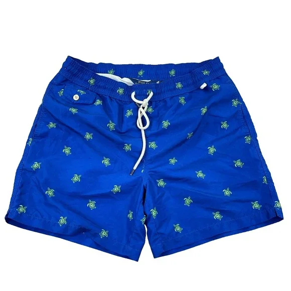 Polo Ralph Lauren Swim Trunks Men Medium Blue Turtle Print Board Shorts‎ 33