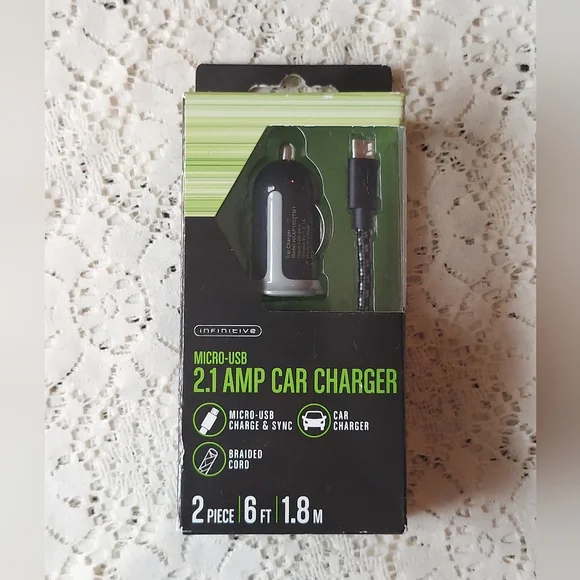 Micro USB 2.1 Amp Car Charger 6 ft. Braided Cord NEW, UNUSED