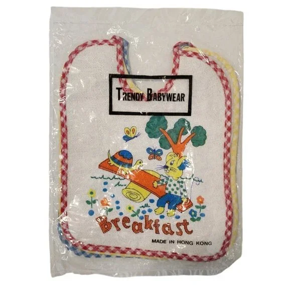 NOS NEW Vintage Trendy Babywear Breakfast Lunch Dinner Baby Bibs SET OF THREE