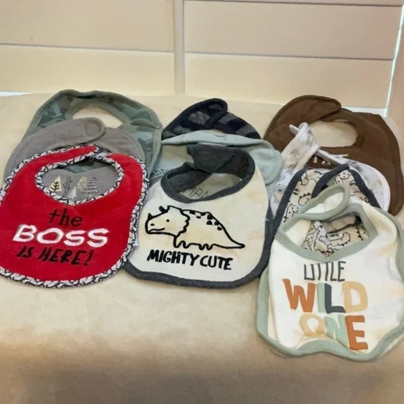Mighty Cute Baby Bibs Set - Red, Gray, Brown