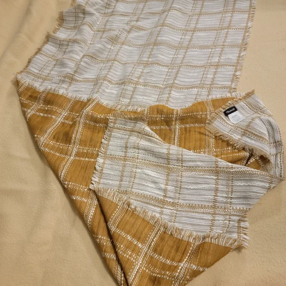 Madewell White &‎ Egyptian Gold Windowpane Cotton Wool Scarf