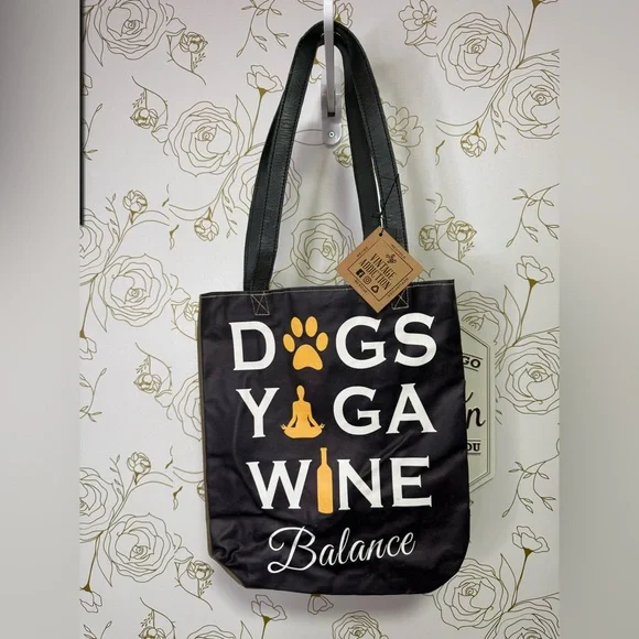 Chic Black Dog Yoga Wine Tote Bag