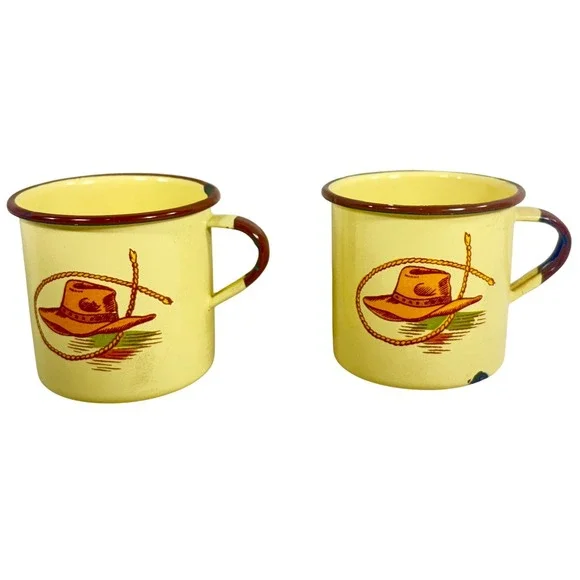 Vintage Monterrey Western Ware‎ Enamelware Mugs Set of 2