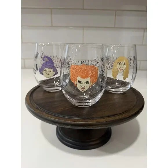 Disney Hocus Pocus Stemless Wine Glasses Set of 3 Sanderson Sisters Halloween