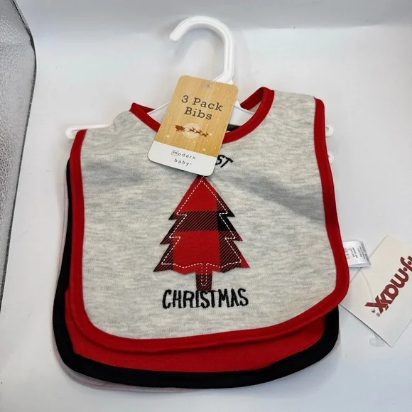modern baby™‎ Bib Buffalo Plaid Christmas Festive Embroidered Cozy Holiday