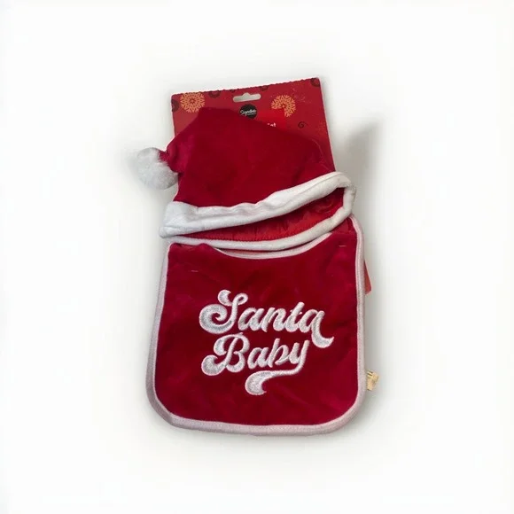 NWT Signature Select Santa Baby Bib Santa Hat Red White embroidered Christmas