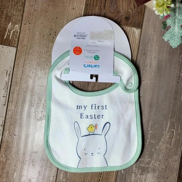 NWT Carter's Just One You My First Easter Teething Bib White Green ONE SIZE