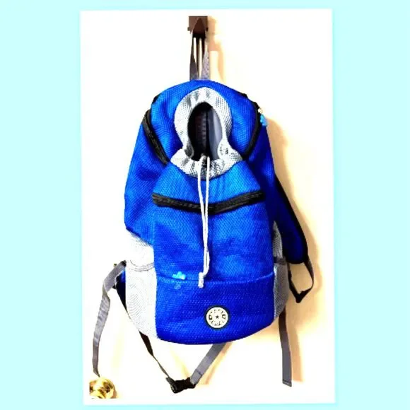 Pet Backpack Carrier Padded Shoulder Breathable Mesh Dog/Cat Blue
