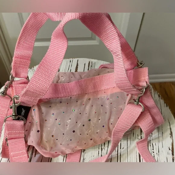 Pink with sequin accents Puppy Purse and Harness Large