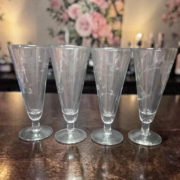 Princess‎ House Heritage Pilsner Glasses, Set of 4, Vintage Footed Glassware