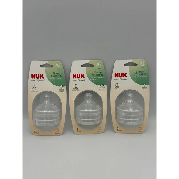 NUK Simply Natural 6+ Month Fast Flow Bottle Nipples 3 Pack 6 Total NEW