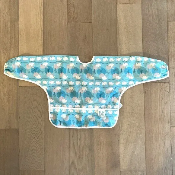 Bumkins Long Sleeve Bib with Pocket Blue Whale Design - Washable