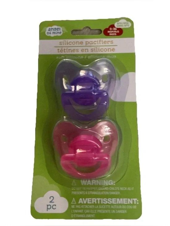 Angel of Mine NEW Silicone Pacifiers, 2-ct Pink and Purple, 0-36 mos, BPA Free