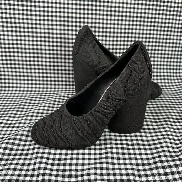 Tory Burch Beaded Black Chunky Avant Garde Pump Heel Women's Size 8.5