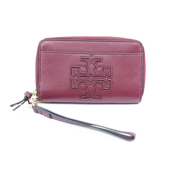 B5 NWoT TORY BURCH Harper Zip Continental Leather Wristlet Wallet Wine $175