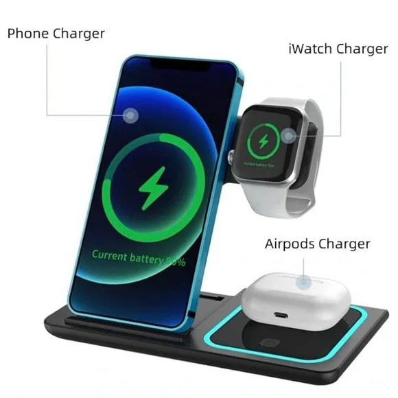 🆕-3 in 1 Wireless Charger for iPhone, Apple Watch & Airpods Simultaneously