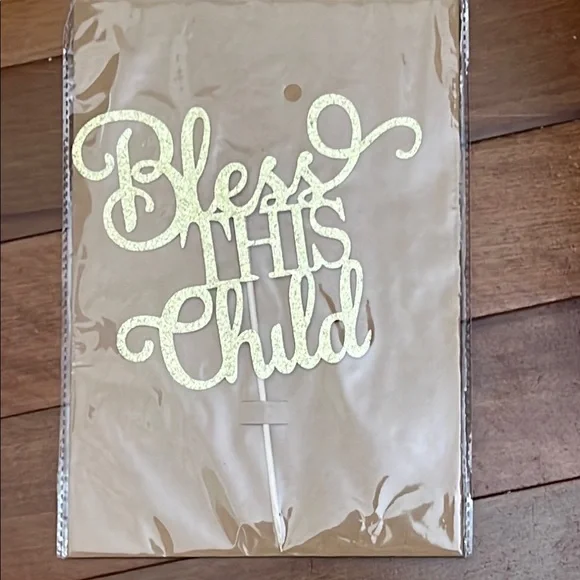 Gold Glitter Christening Cake Topper Bless This Child