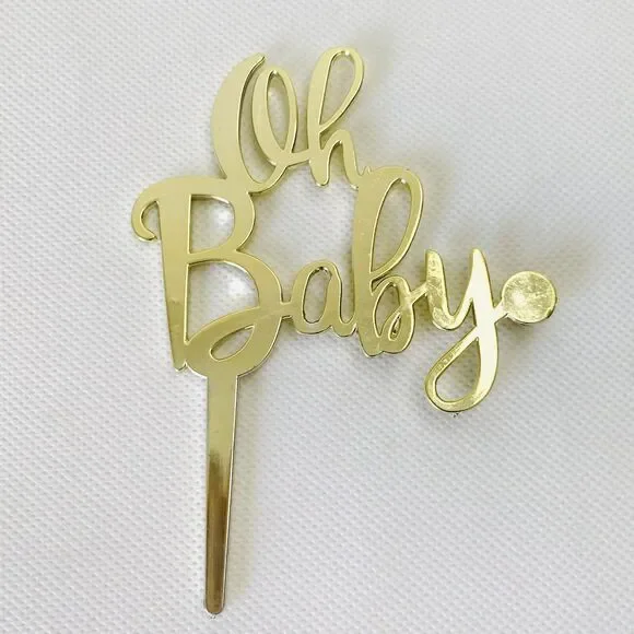 Oh Baby Cake Topper Gold Baby Shower Gender Reveal Party Cupcake‎ Cursive Font