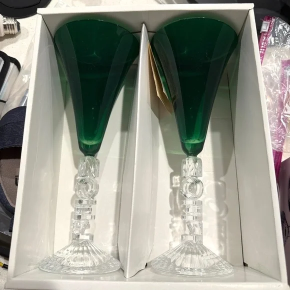 Cristal d'Arques Noel Christmas Glasses in Green Color Set of 2