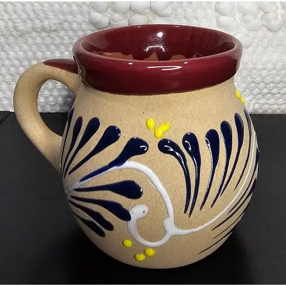 Vintage Mexican hand-painted sandstone‎ enameled mug 8 ounce - Great Condition