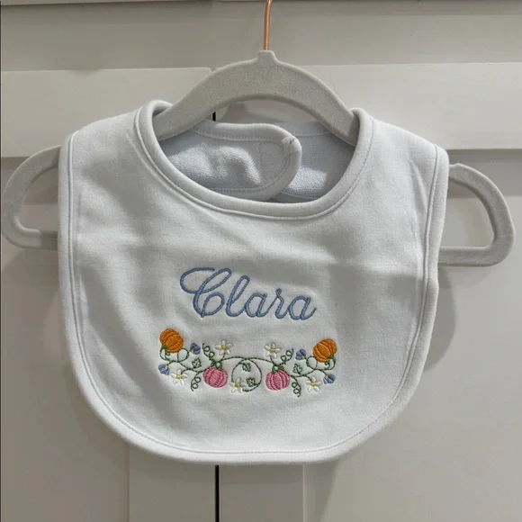 ‘Clara’ Monogrammed Bib with Girly Fall Embroidered Detail NWOT