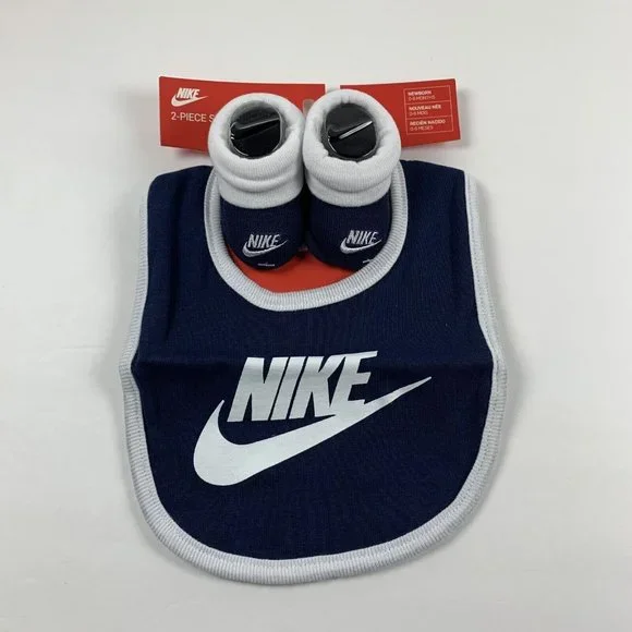 Nike Logo Futura Bib Booties 2Pcs Set 0-6 Months New Born Baby‎ Blue Cotton 6242