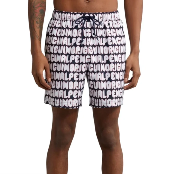ORIGINAL PENGUIN All Over Print Volley Swim Trunk Dark Sapphire Size XL NWT