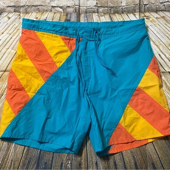 Vintage 70’s Jockey Orange Green Striped Brief Lined Swim Trunks Shorts